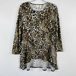 Chico's Petite Large 12 2 Animal Print Long Sleeve Button Back Pocket Tunic Top